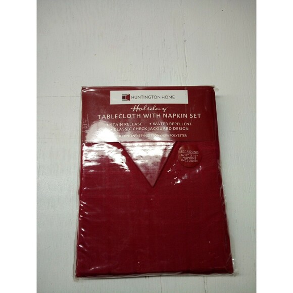 Huntington Home Holiday Tablecloth + 6-17" Napkins Set 70in Round Red New - Picture 2 of 2